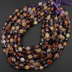 AAA Natural Purple Amethyst Golden Red Rutile Quartz 10mm Beads Faceted Energy Prism Double Point Cut 15.5" Strand