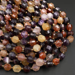 AAA Natural Purple Amethyst Golden Red Rutile Quartz 10mm Beads Faceted Energy Prism Double Point Cut 15.5" Strand