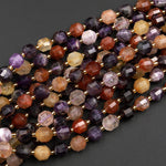 AAA Natural Purple Amethyst Golden Red Rutile Quartz 10mm Beads Faceted Energy Prism Double Point Cut 15.5" Strand