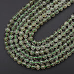 Natural Green Tourmaline Rutile Quartz Beads Smooth Round 8mm 10mm 12mm Real Genuine Tourmaline Gemstone 15.5" Strand