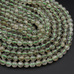 Natural Green Tourmaline Rutile Quartz Beads Smooth Round 8mm 10mm 12mm Real Genuine Tourmaline Gemstone 15.5" Strand