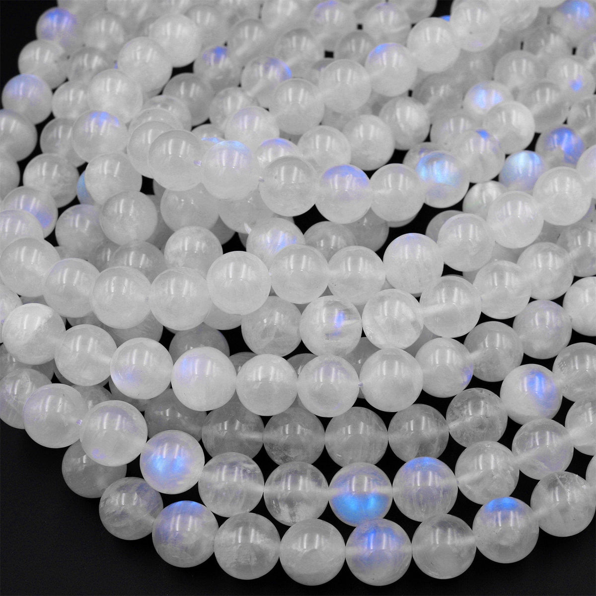 Genuine 357 Carats 08 Inches Blue Flash Moonstone Beads Strand