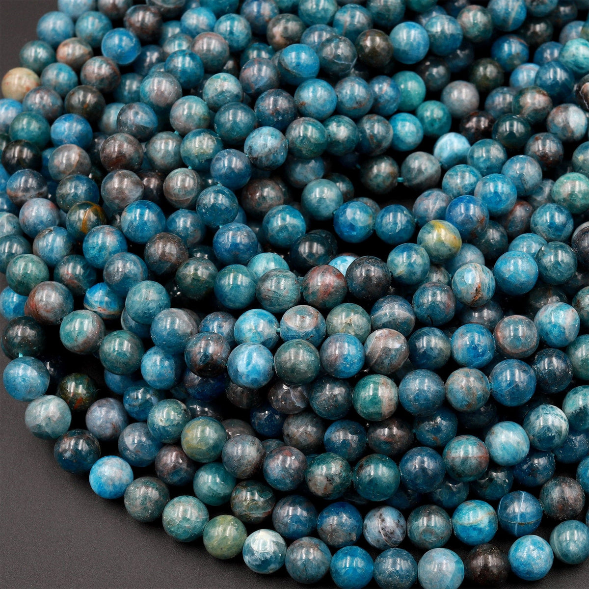 Blue Apatite Large Hole 8mm Round Beads 7.5 inch Strand –