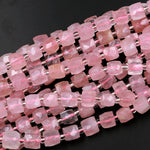 Natural Pink Rose Quartz 8mm Faceted Cube Beads Dice Square 15.5" Strand