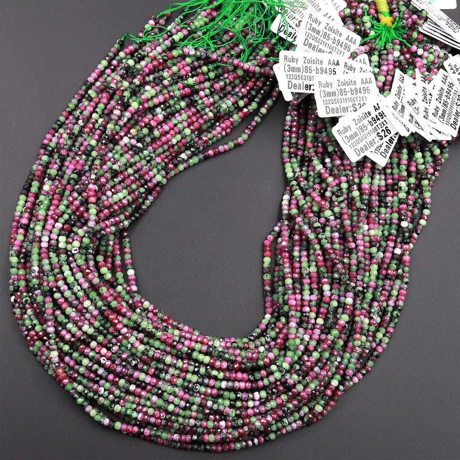 AAA Natural Ruby Zoisite 3mm Faceted Rondelle Beads Micro Laser Diamond Cut Gemstone 16&quot; Strand