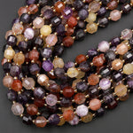 AAA Natural Purple Amethyst Golden Red Rutile Quartz 10mm Beads Faceted Energy Prism Double Point Cut 15.5" Strand