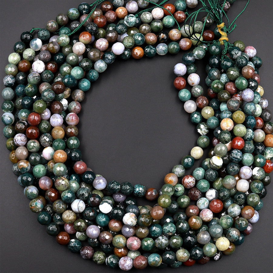 Faceted Natural Indian Agate 4mm 6mm 8mm 10mm Round Beads Aka Fancy Jasper 15.5" Strand
