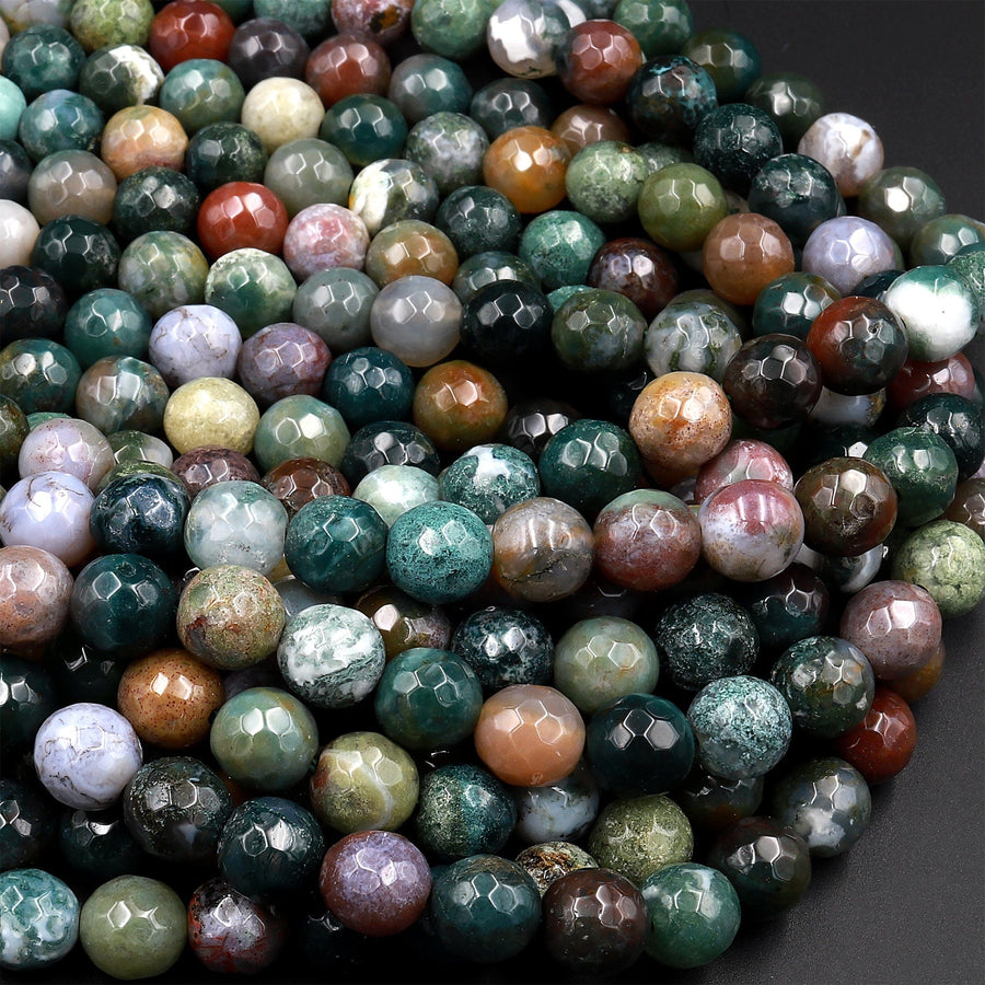 Faceted Natural Indian Agate 4mm 6mm 8mm 10mm Round Beads Aka Fancy Jasper 15.5" Strand