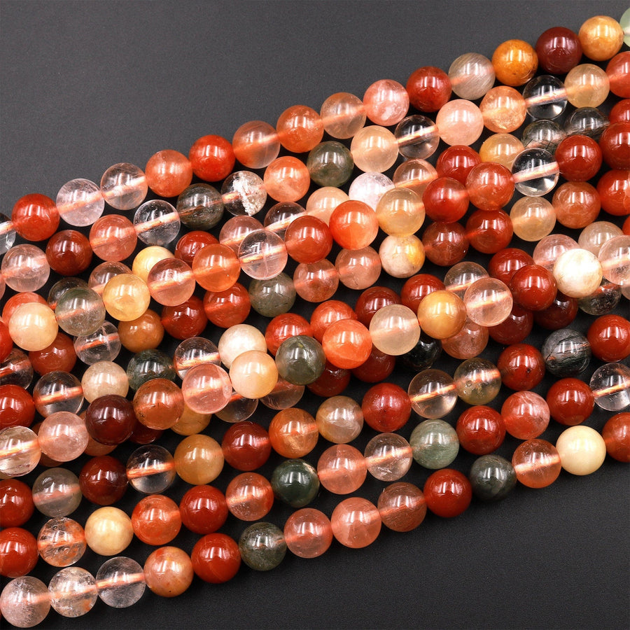 Natural Red Yellow Green Phantom Rutile Quartz 6mm 8mm 10mm Round Beads Multi Color Quartz Crystal Gemstone 15.5" Strand