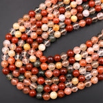 Natural Red Yellow Green Phantom Rutile Quartz 6mm 8mm 10mm Round Beads Multi Color Quartz Crystal Gemstone 15.5" Strand