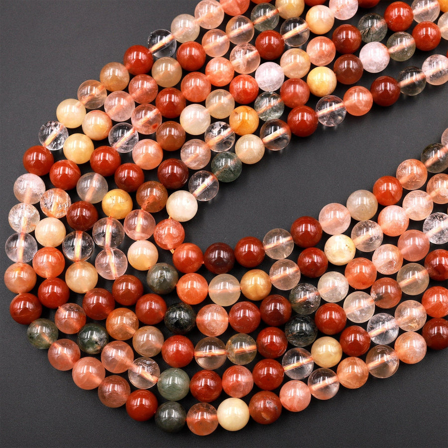 Natural Red Yellow Green Phantom Rutile Quartz 6mm 8mm 10mm Round Beads Multi Color Quartz Crystal Gemstone 15.5" Strand