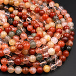 Natural Red Yellow Green Phantom Rutile Quartz 6mm 8mm 10mm Round Beads Multi Color Quartz Crystal Gemstone 15.5" Strand