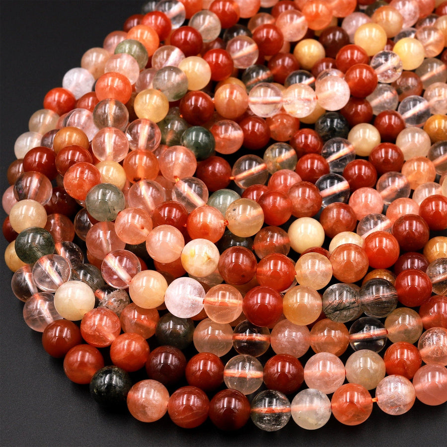 Natural Red Yellow Green Phantom Rutile Quartz 6mm 8mm 10mm Round Beads Multi Color Quartz Crystal Gemstone 15.5" Strand