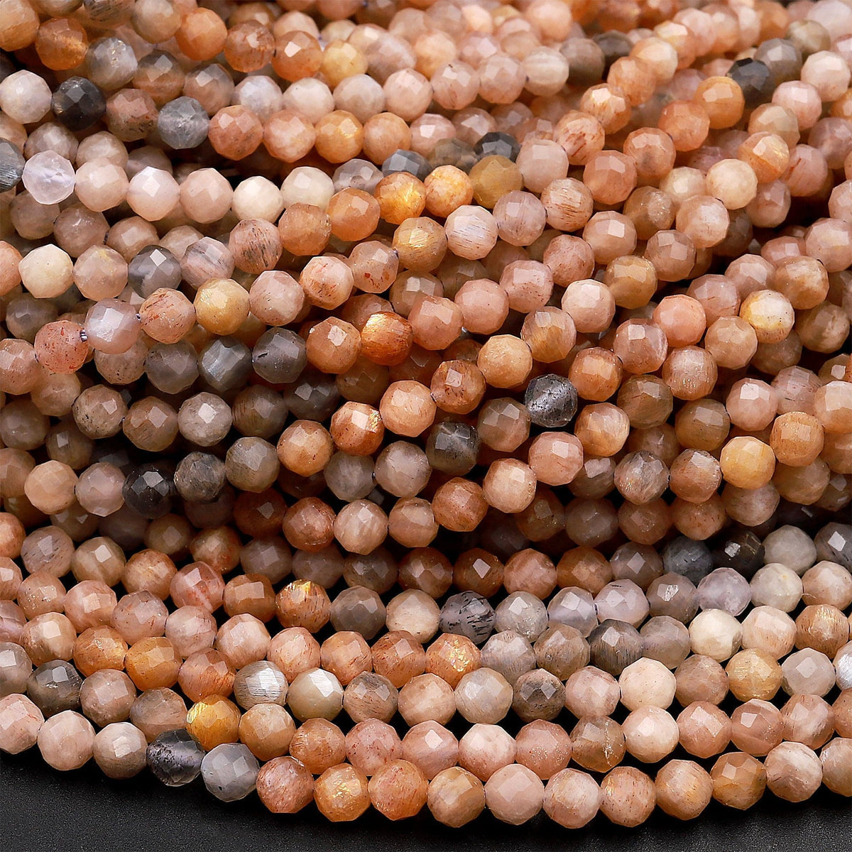 Peach Moonstone Bead Strand - Faceted Rounds - 6mm - 15.5”