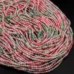 Natural Strawberry Quartz Faceted 2mm 4mm Round Beads Micro Laser Cut Pink Green Gemstone 16" Strand