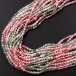 Natural Strawberry Quartz Faceted 2mm 4mm Round Beads Micro Laser Cut Pink Green Gemstone 16" Strand