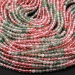 Natural Strawberry Quartz Faceted 2mm 4mm Round Beads Micro Laser Cut Pink Green Gemstone 16" Strand