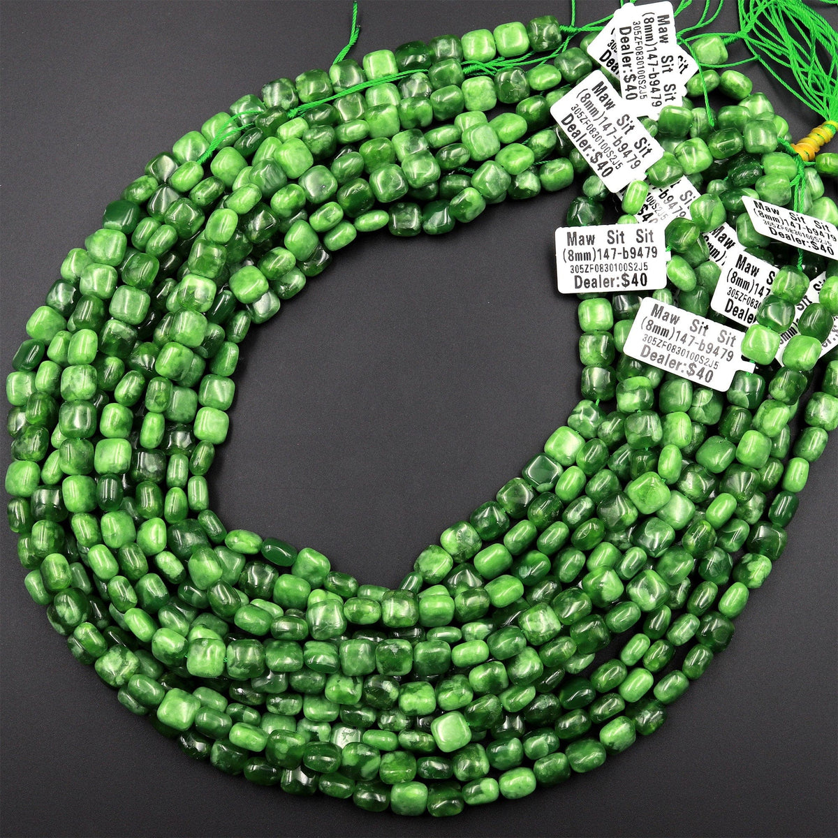 Natural Maw Sit Sit Jade Ablite Smooth Square Beads 6mm 8mm 10mm Mawsitsit From Burma