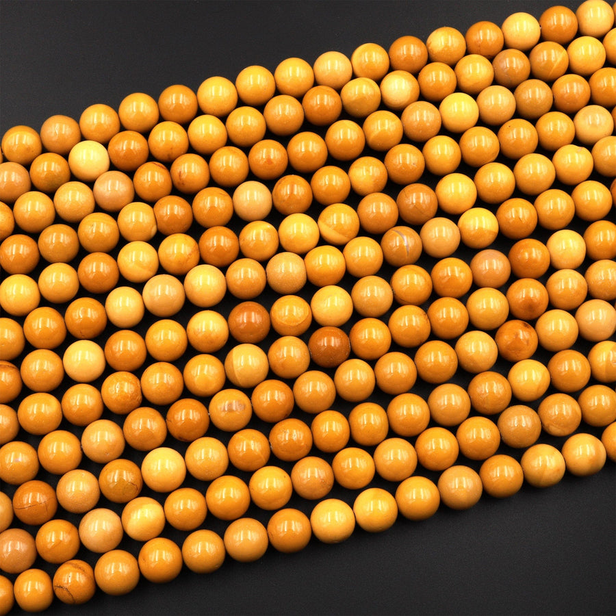 Natural Australian Yellow Mookaite 4mm 6mm 8mm 10mm Smooth Round Beads 15.5" Strand