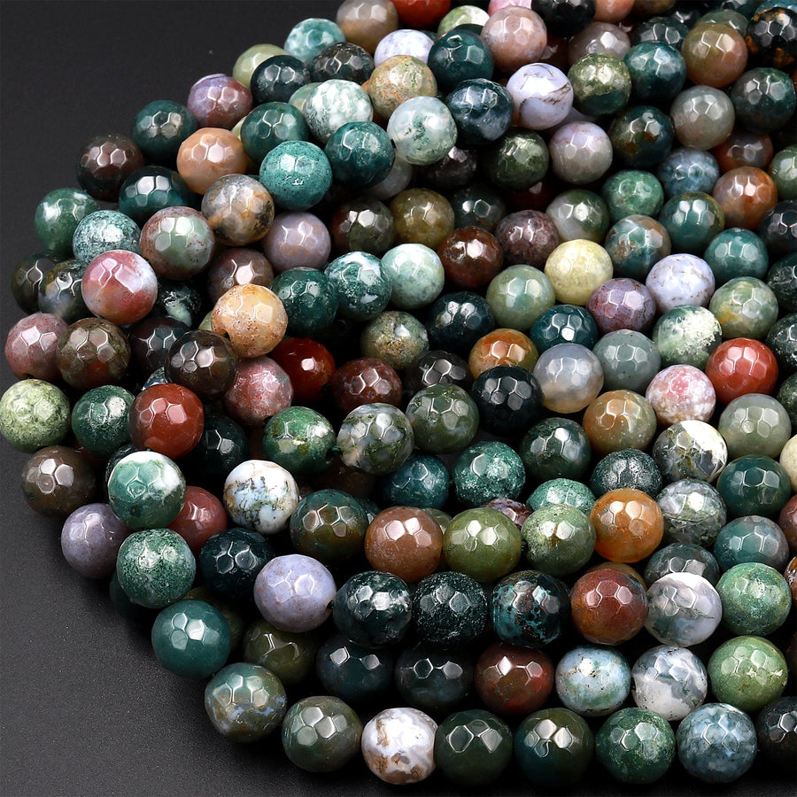 Faceted Natural Indian Agate 4mm 6mm 8mm 10mm Round Beads Aka Fancy Jasper 15.5" Strand
