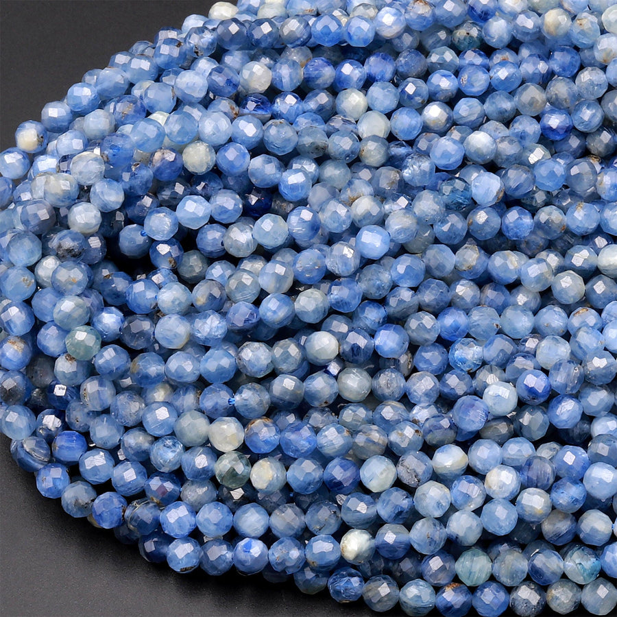 AA Natural Blue Kyanite Faceted 4mm Round Beads 15.5" Strand