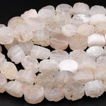 Natural Rock Crystal Quartz Druzy Raw Drusy Oval Beads 15.5" Strand