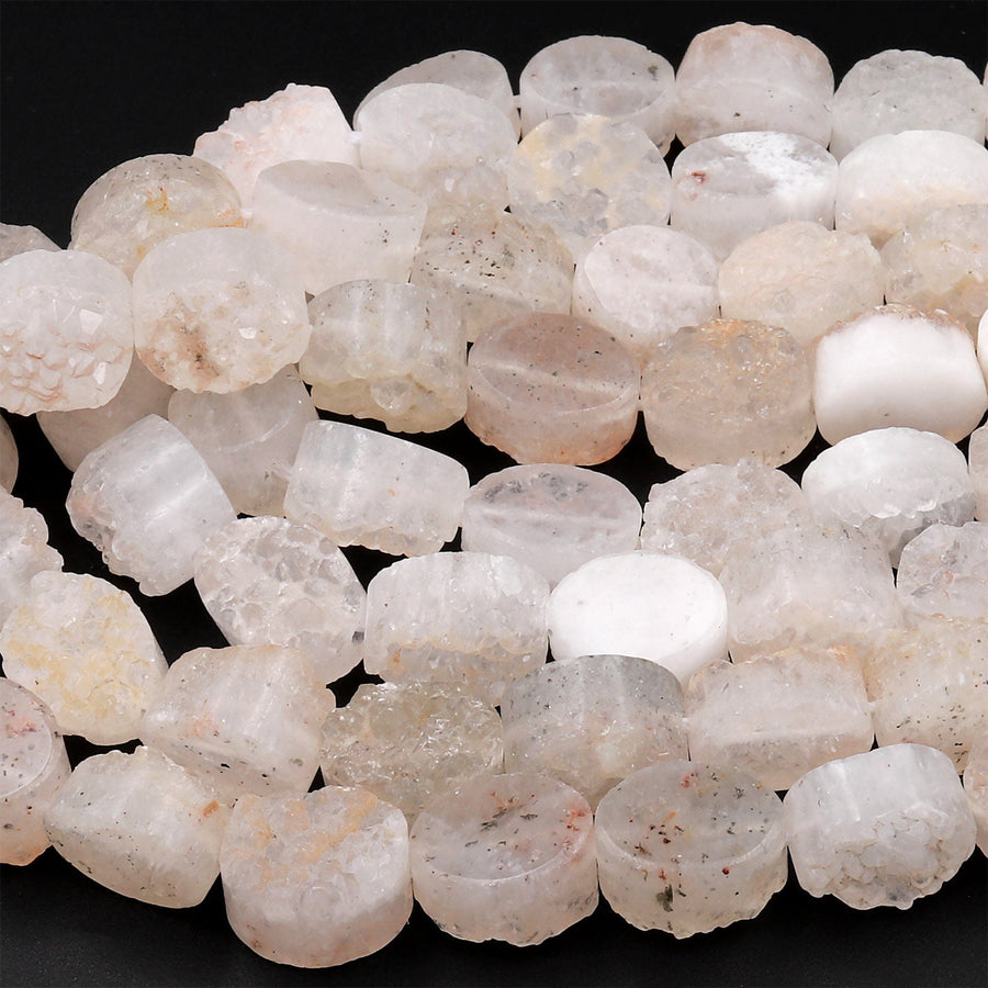 Natural Rock Crystal Quartz Druzy Raw Drusy Oval Beads 15.5" Strand