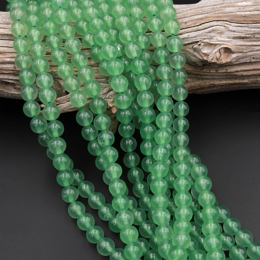 Green Chalcedony 6mm 8mm 10mm Smooth Round Beads Vibrant Emerald Green Stone 15.5" Strand