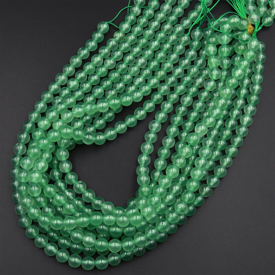 Green Chalcedony 6mm 8mm 10mm Smooth Round Beads Vibrant Emerald Green Stone 15.5" Strand