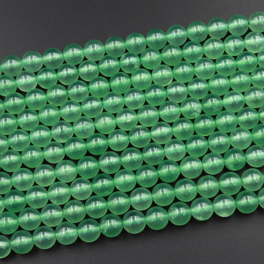 Green Chalcedony 6mm 8mm 10mm Smooth Round Beads Vibrant Emerald Green Stone 15.5" Strand