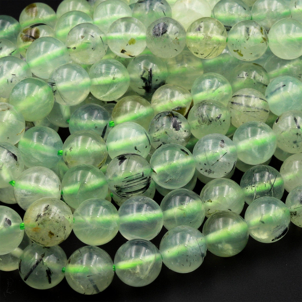 Green Prehnites Round Loose Spacer Beads For Jewelry Natural