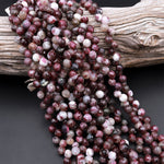 Natural Eudialyte Faceted 6mm Rounded Teardrop Beads Aka Pink Tourmaline in Quartz 16" Strand