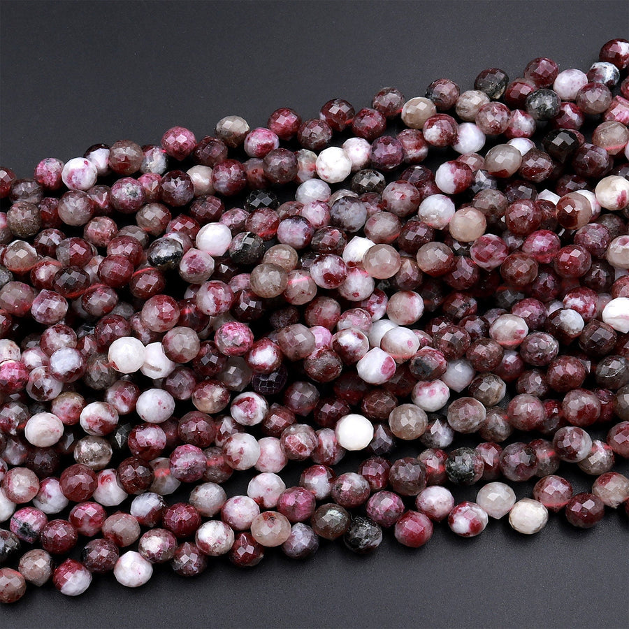 Natural Eudialyte Faceted 6mm Rounded Teardrop Beads Aka Pink Tourmaline in Quartz 16" Strand