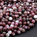 Natural Eudialyte Faceted 6mm Rounded Teardrop Beads Aka Pink Tourmaline in Quartz 16" Strand
