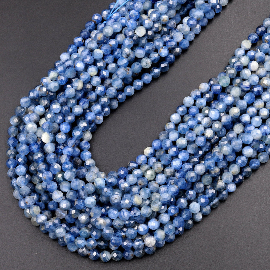 AA Natural Blue Kyanite Faceted 4mm Round Beads 15.5" Strand