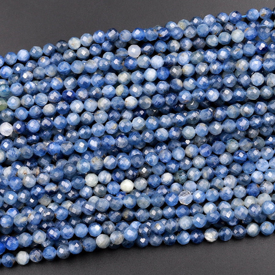 AA Natural Blue Kyanite Faceted 4mm Round Beads 15.5" Strand