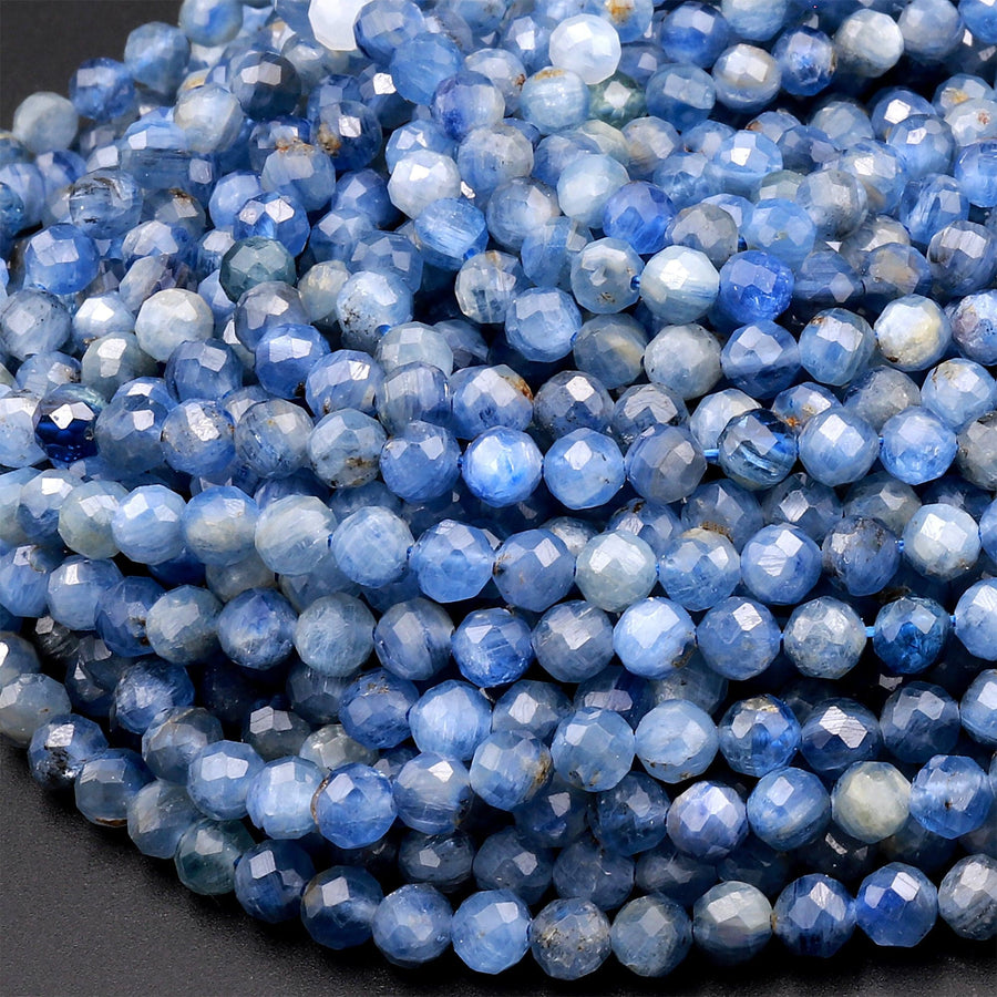 AA Natural Blue Kyanite Faceted 4mm Round Beads 15.5" Strand