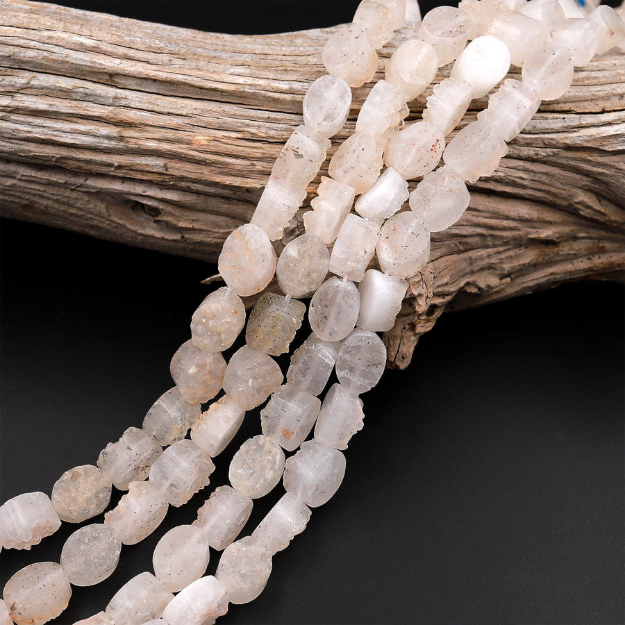 Natural Rock Crystal Quartz Druzy Raw Drusy Oval Beads 15.5" Strand