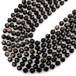 Natural Golden Obsidian 6mm 8mm Beads Rounded Faceted Energy Prism Double Terminated Points 15.5" Strand