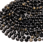 Natural Golden Obsidian 6mm 8mm Beads Rounded Faceted Energy Prism Double Terminated Points 15.5" Strand