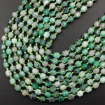 Real Genuine Natural Green Emerald 6mm Beads Faceted Energy Prism Double Terminated Point Cut 15.5" Strand
