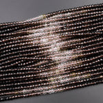 AAA Micro Faceted Multicolor Natural Smoky Quartz Rondelle Beads 4mm Laser Diamond Cut Gemstone 15.5" Strand