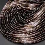 AAA Micro Faceted Multicolor Natural Smoky Quartz Rondelle Beads 4mm Laser Diamond Cut Gemstone 15.5" Strand