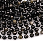 Natural Golden Obsidian 6mm 8mm Beads Rounded Faceted Energy Prism Double Terminated Points 15.5" Strand