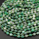 Real Genuine Natural Green Emerald 6mm Beads Faceted Energy Prism Double Terminated Point Cut 15.5" Strand