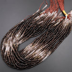 AAA Micro Faceted Multicolor Natural Smoky Quartz Rondelle Beads 4mm Laser Diamond Cut Gemstone 15.5" Strand