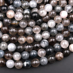 Rare Natural Blue Gray Rutilated Quartz 6mm 8mm 10mm Round Beads From Madagascar 15.5" Strand
