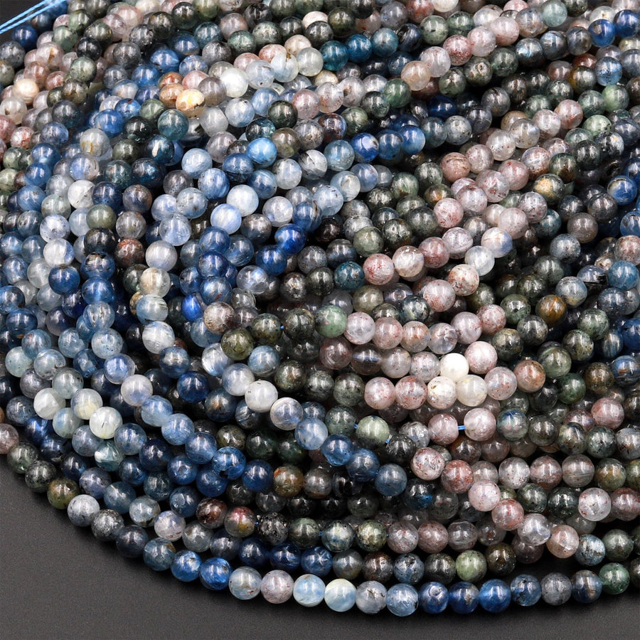 Natural Kyanite 4mm 5mm Round Beads Rare Multicolor Real Genuine Blue Green Kyanite 15.5" Strand