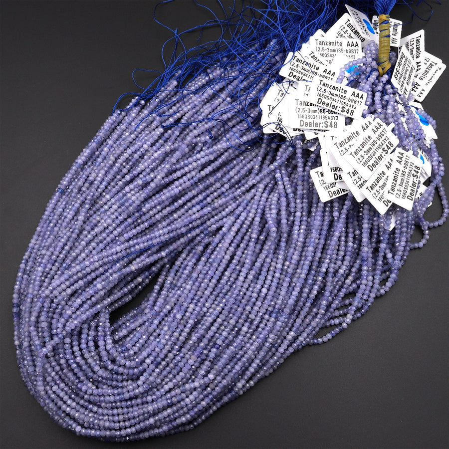 Faceted Natural Tanzanite Round Beads 3mm Micro Laser Cut Real Genuine Gemstone 15.5" Strand