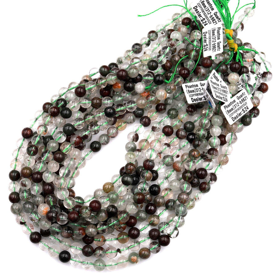 Natural Phantom Quartz Lodalite Beads Smooth 4mm 6mm 8mm 10mm 15.5" Strand